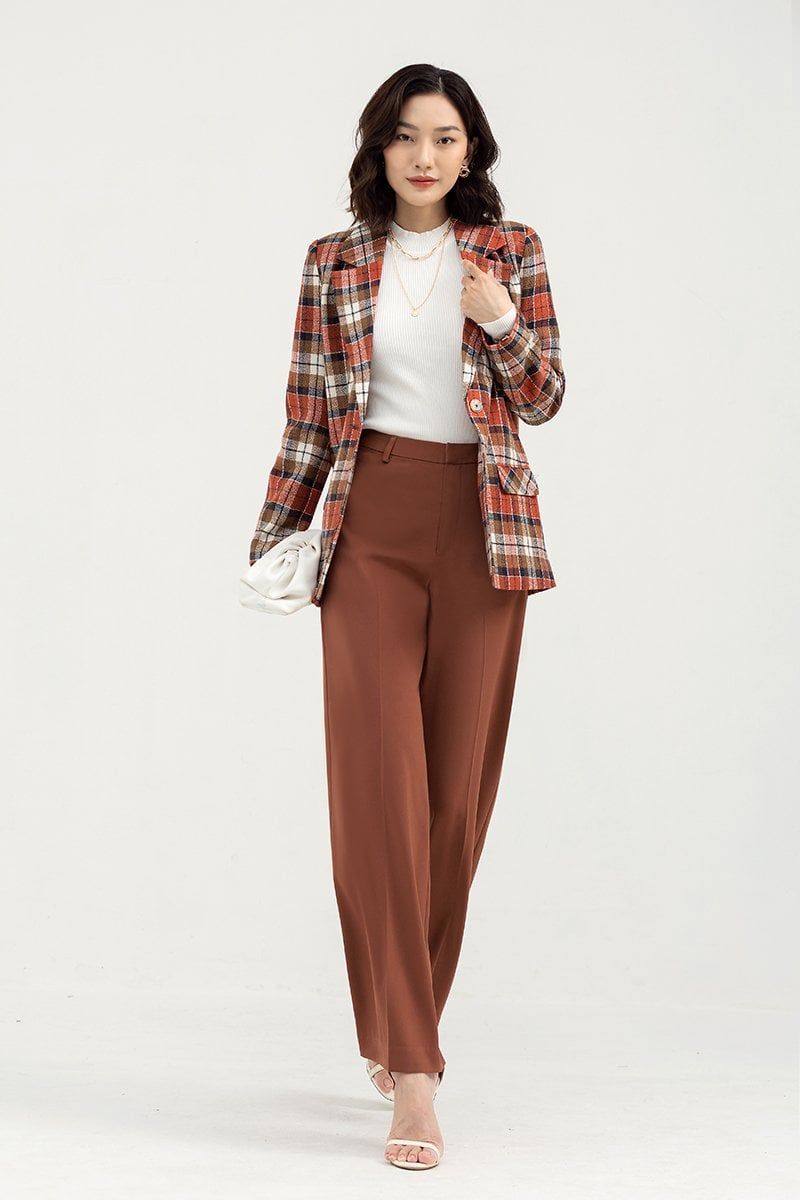 Áo blazer nữ tay dài họa tiết kẻ caro FWBZ22SS01L