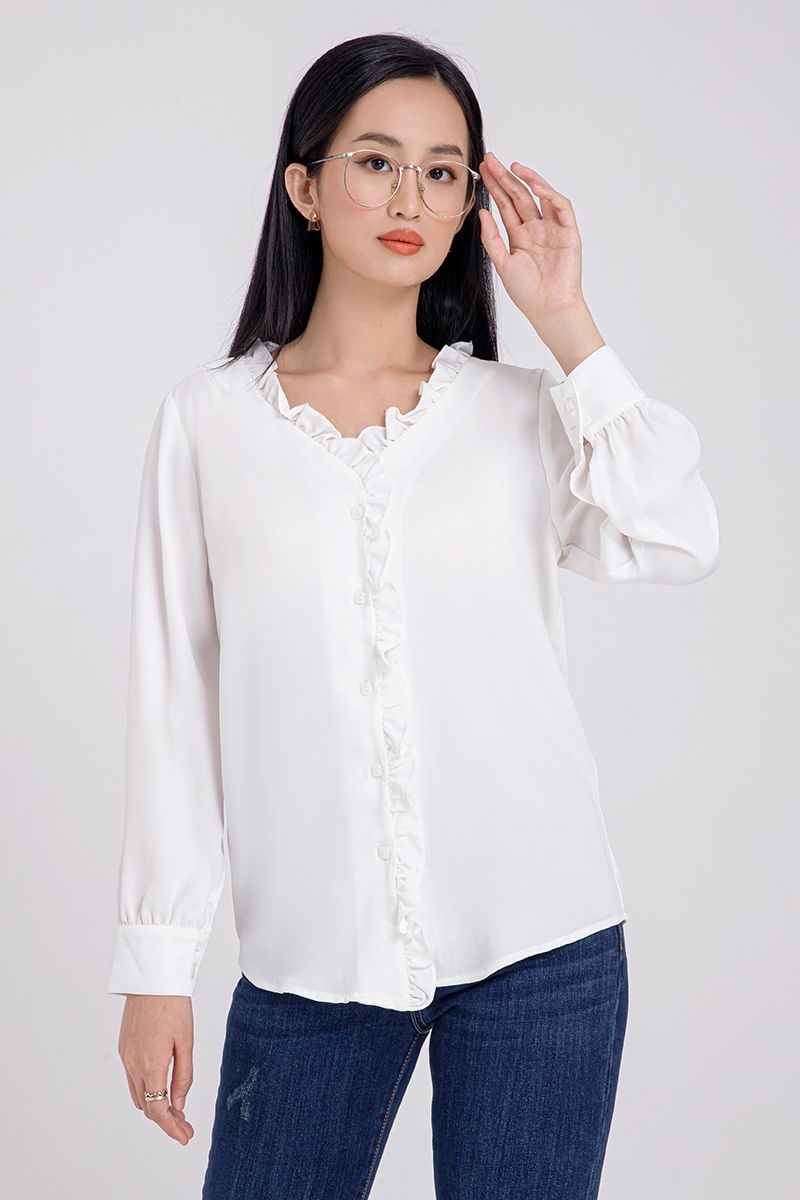 Áo kiểu nữ cổ tròn phối bèo FWBL21SS01L