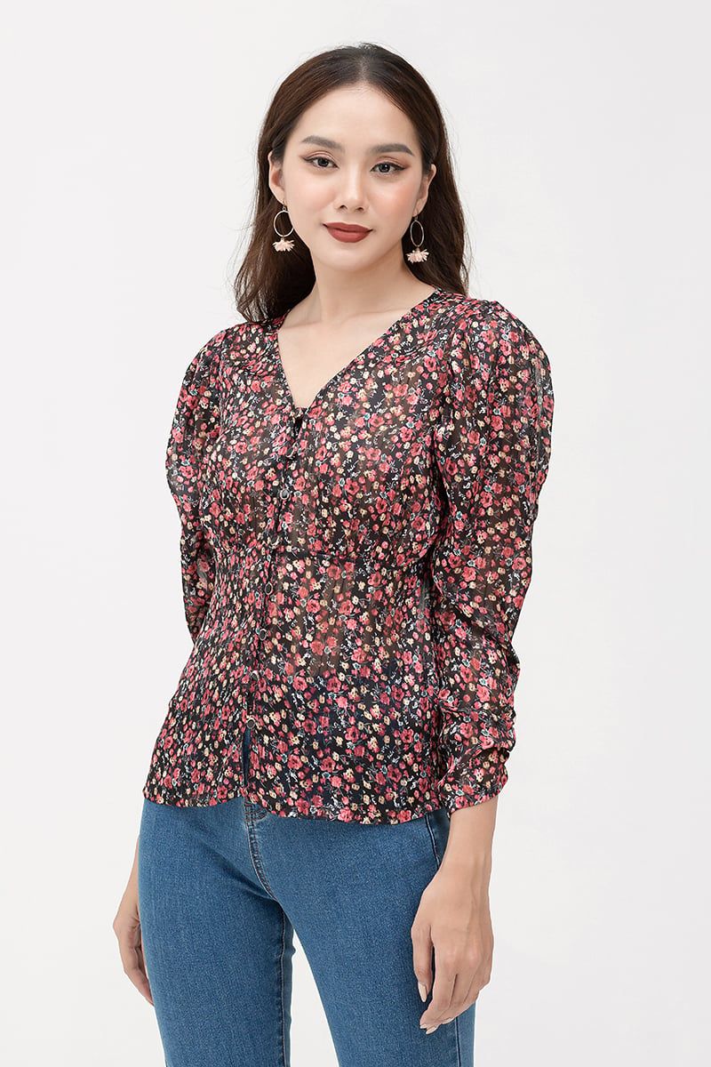 Áo kiểu nữ tay dài in họa tiết FWBL22SS09L