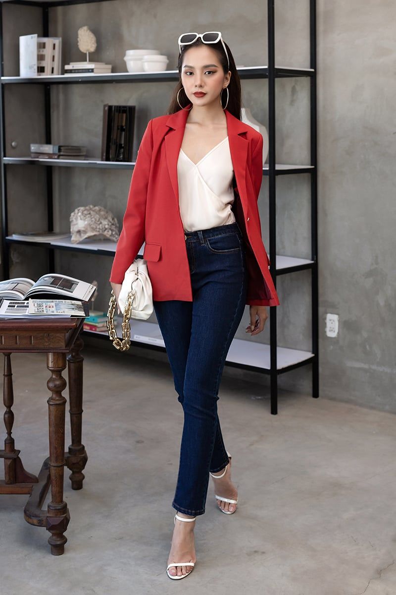  Áo Blazer cổ vest tay dài nữ FWBZ22SS03L 