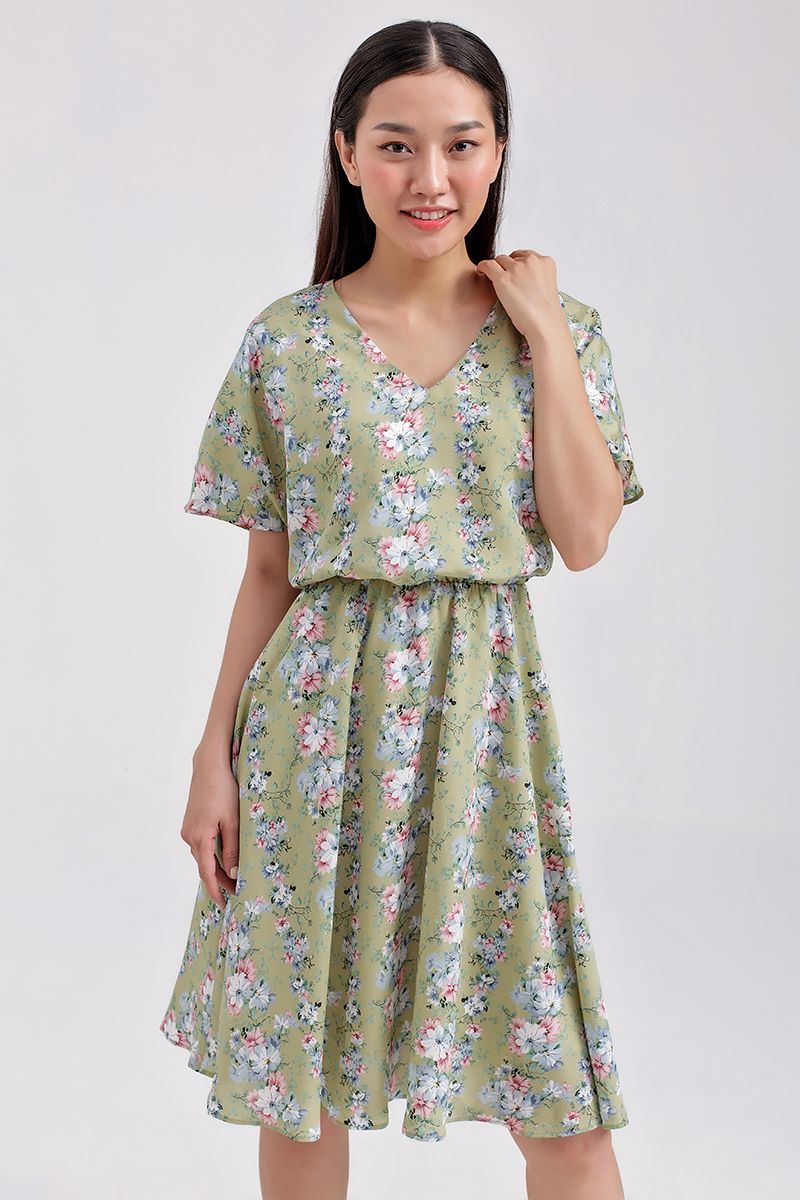 Đầm nhún eo họa tiết hoa nữ tính FWDR20FH19C