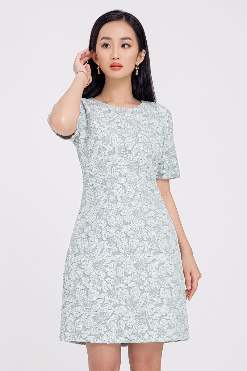 Đầm gấm xốp hoa nữ tính FWDR21SS18C