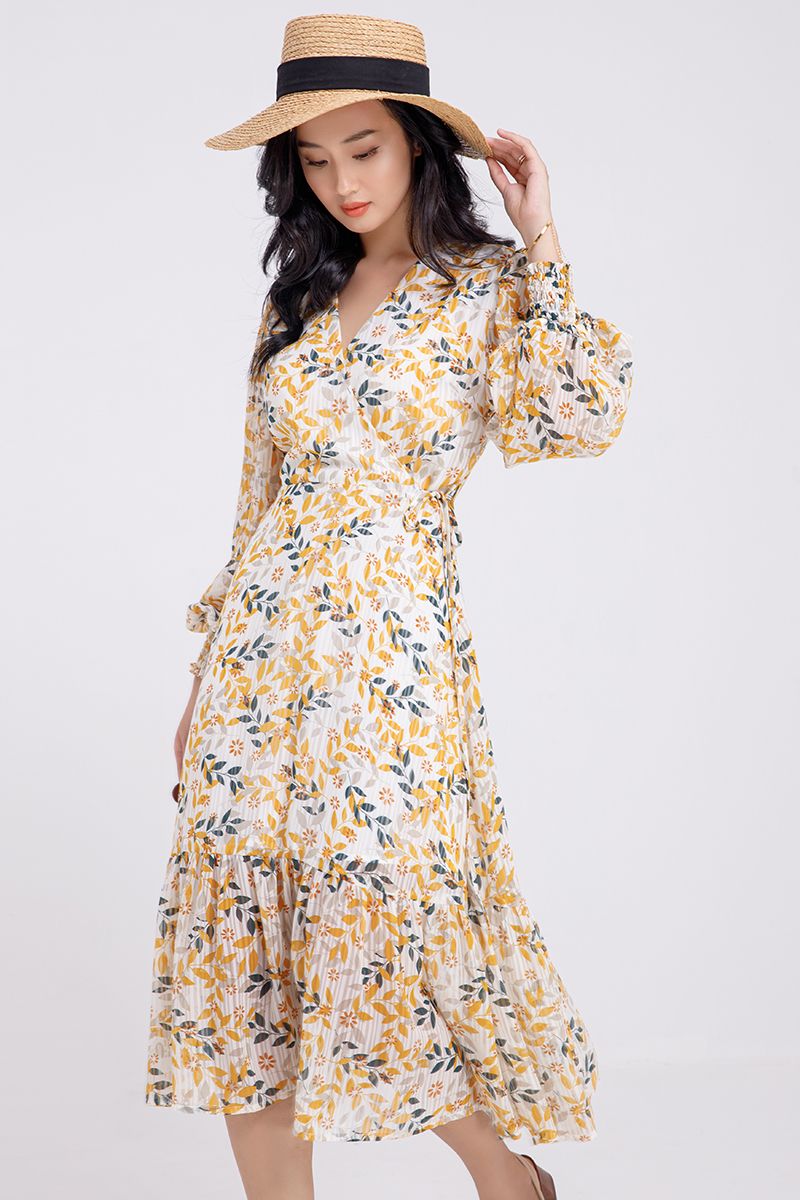 Đầm kiểu wrapdress họa tiết hoa FWDR21SS22L