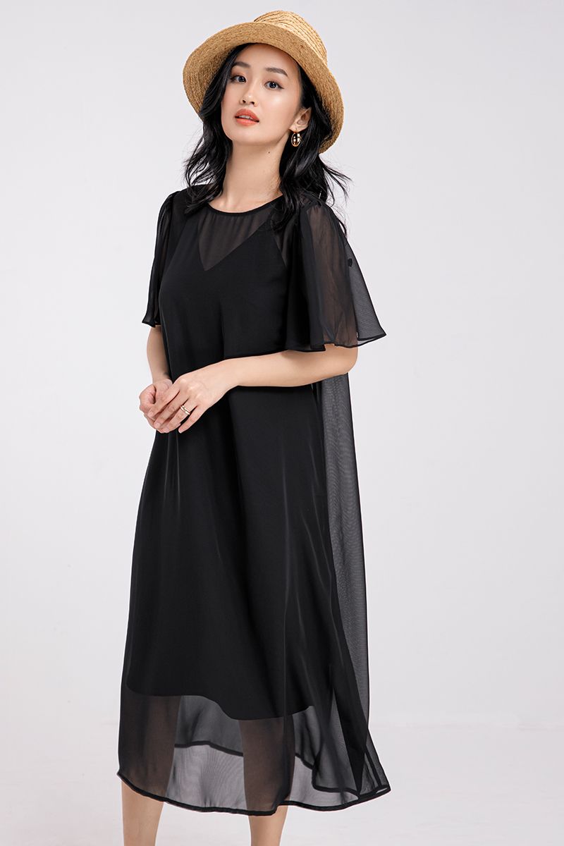 Đầm voan 2 lớp eo thắt dây nữ tính FWDR21SS34L