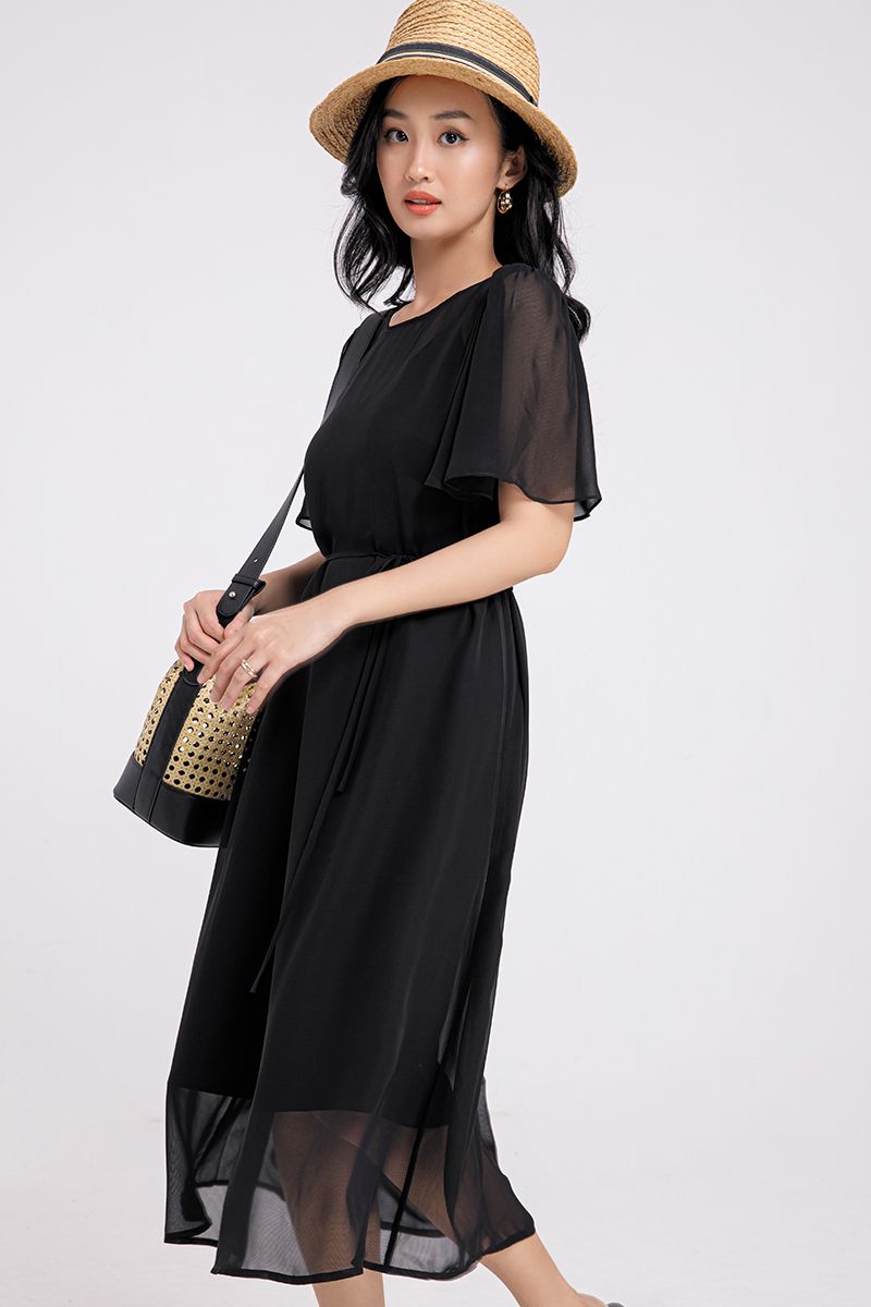 Đầm voan 2 lớp eo thắt dây nữ tính FWDR21SS34L