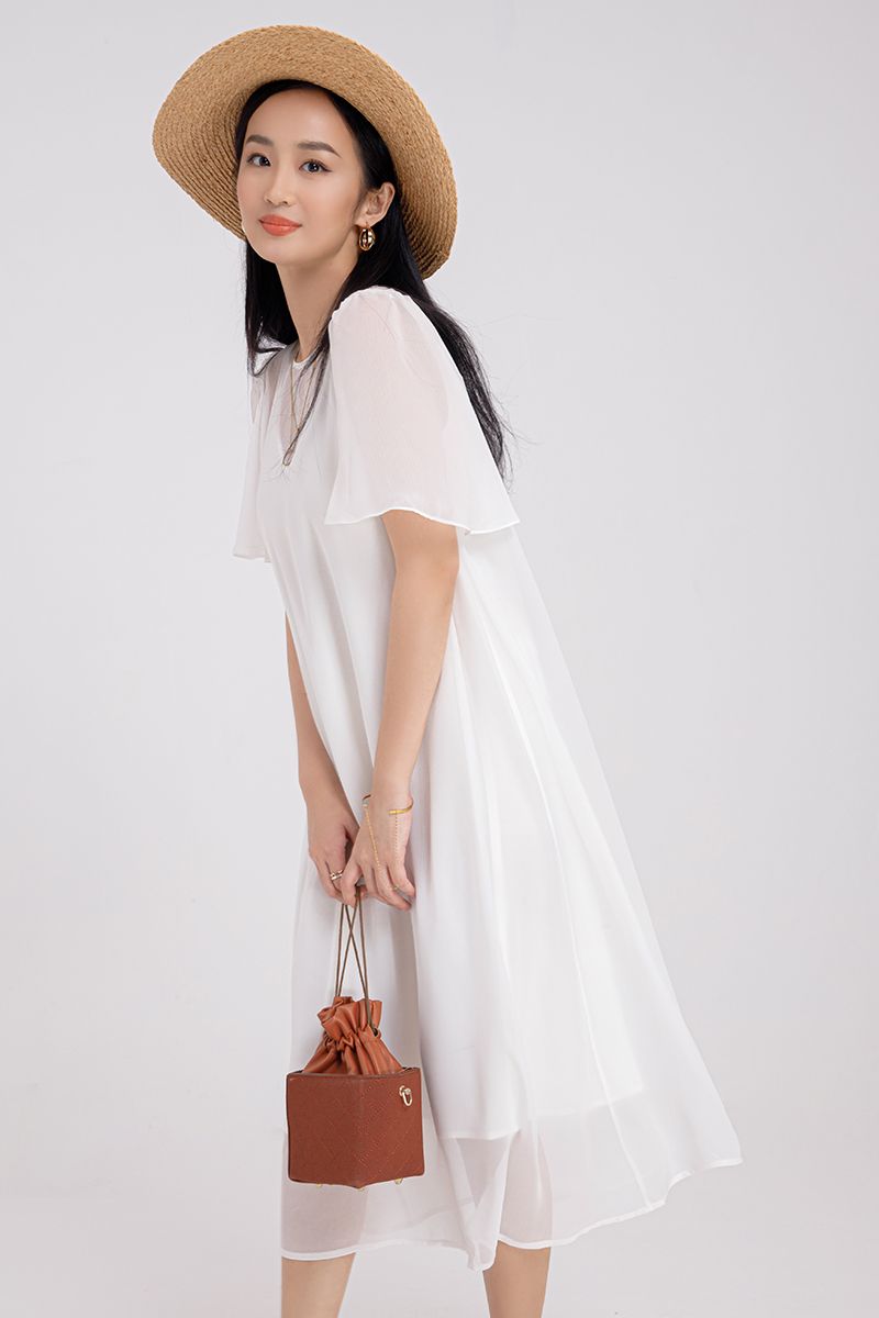 Đầm voan 2 lớp eo thắt dây nữ tính FWDR21SS34L