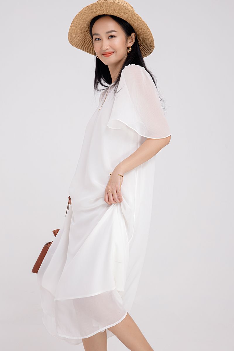 Đầm voan 2 lớp eo thắt dây nữ tính FWDR21SS34L