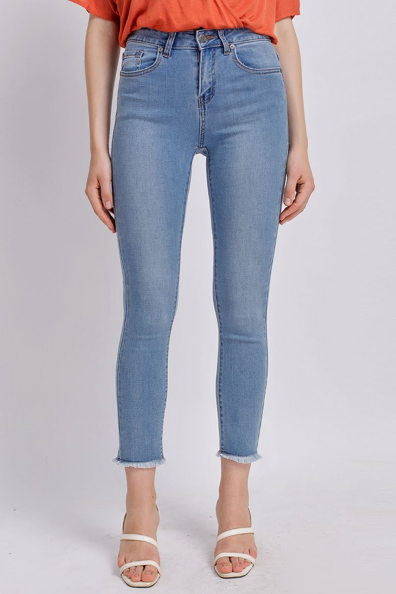Quần jeans nữ dài ống ôm gấu tua rua FWJN20S010-C1-NEW
