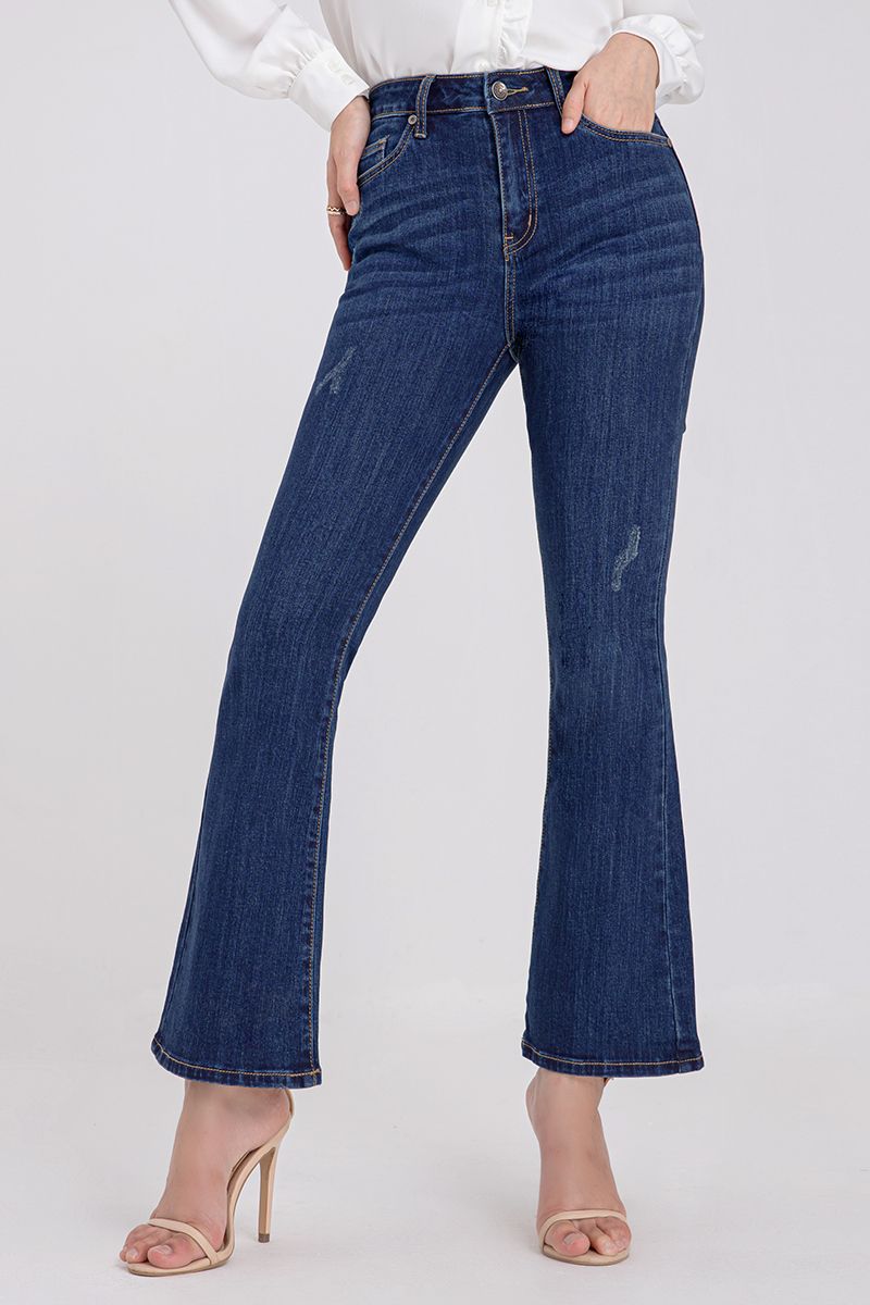 Quần jeans nữ cào xước ống loe FWJN21SS16C