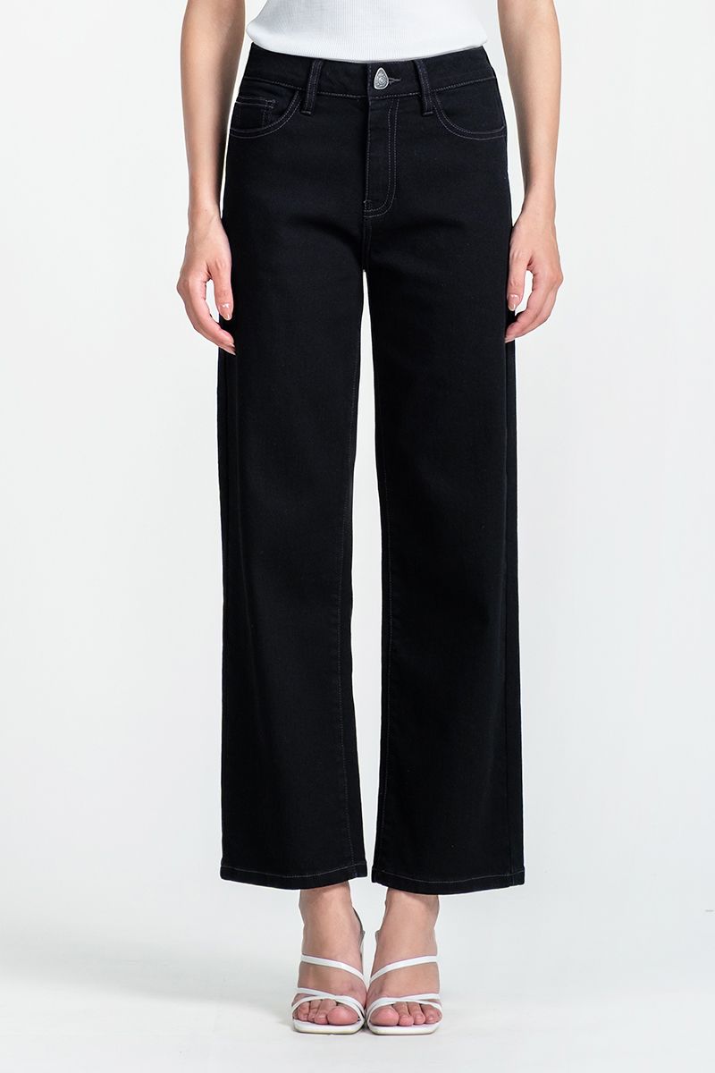 Quần Jeans Ống Rộng Màu Đen FWJN25SS09C