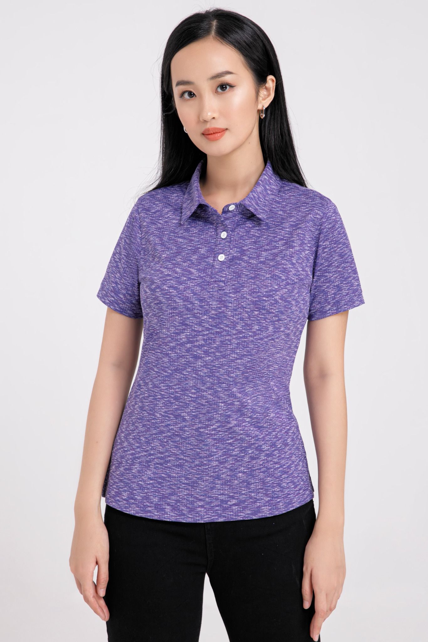 Áo thun nữ cổ bẻ melange nổi bật FWKS21SS04L