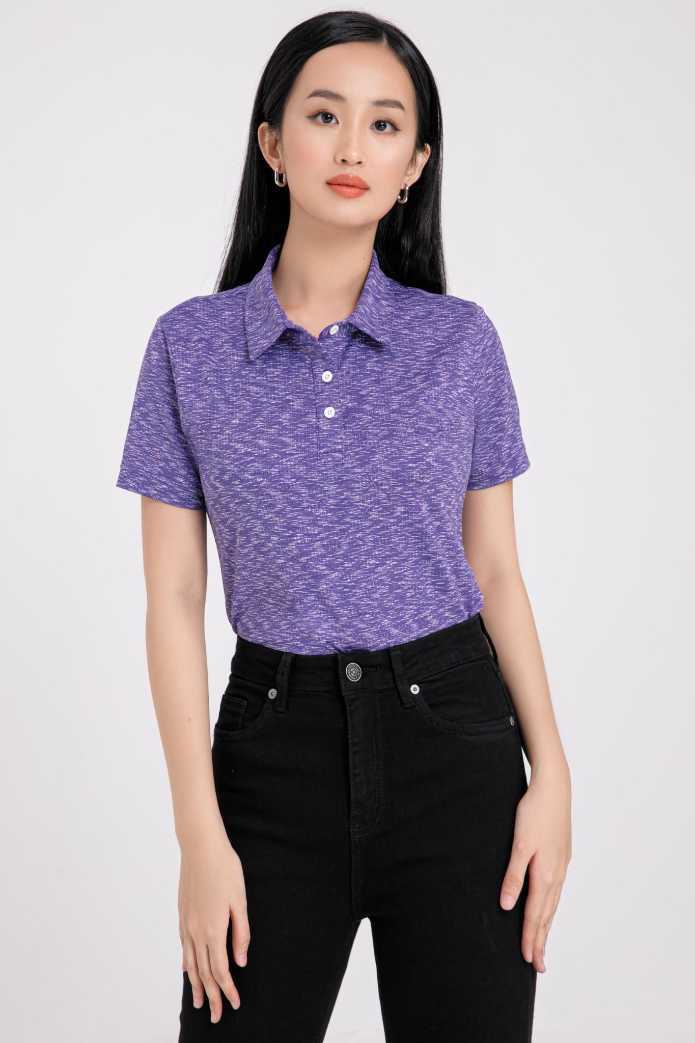 Áo thun nữ cổ bẻ melange nổi bật FWKS21SS04L
