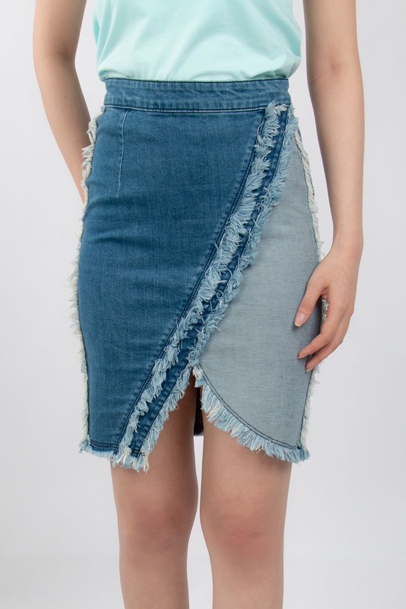 Váy jean vạt đắp chéo phối tua rua FWSK19S002-C1-J