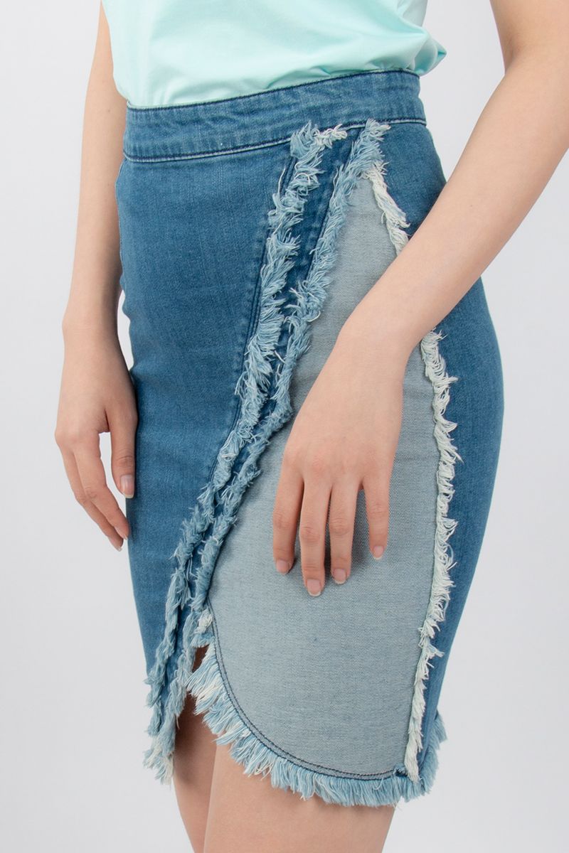 Váy jean vạt đắp chéo phối tua rua FWSK19S002-C1-J