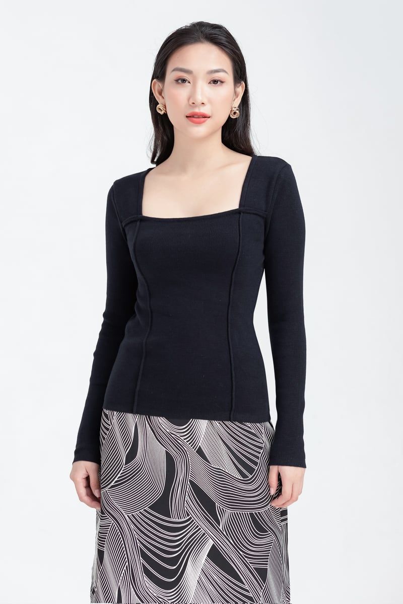 Áo len nữ form ôm cổ vuông tay dài FWSW22FH07C