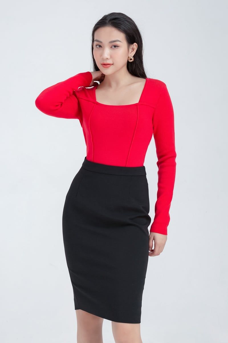 Áo len nữ form ôm cổ vuông tay dài FWSW22FH07C