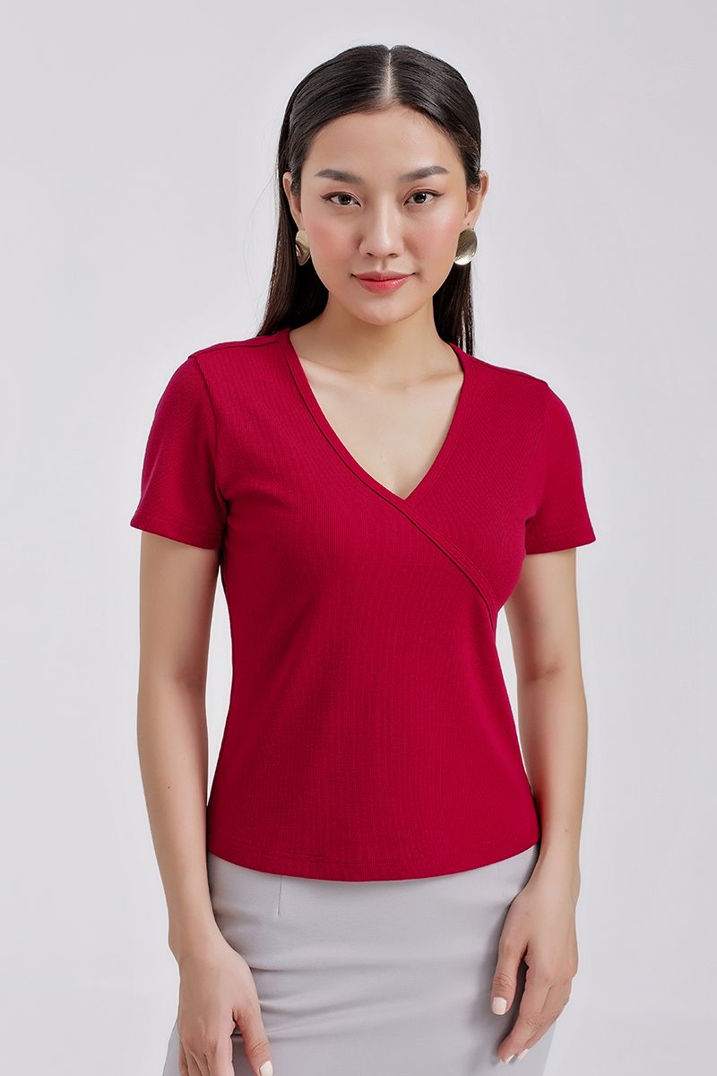 Áo thun nữ tay ngắn cổ tim đắp chéo FWTS20FH46C