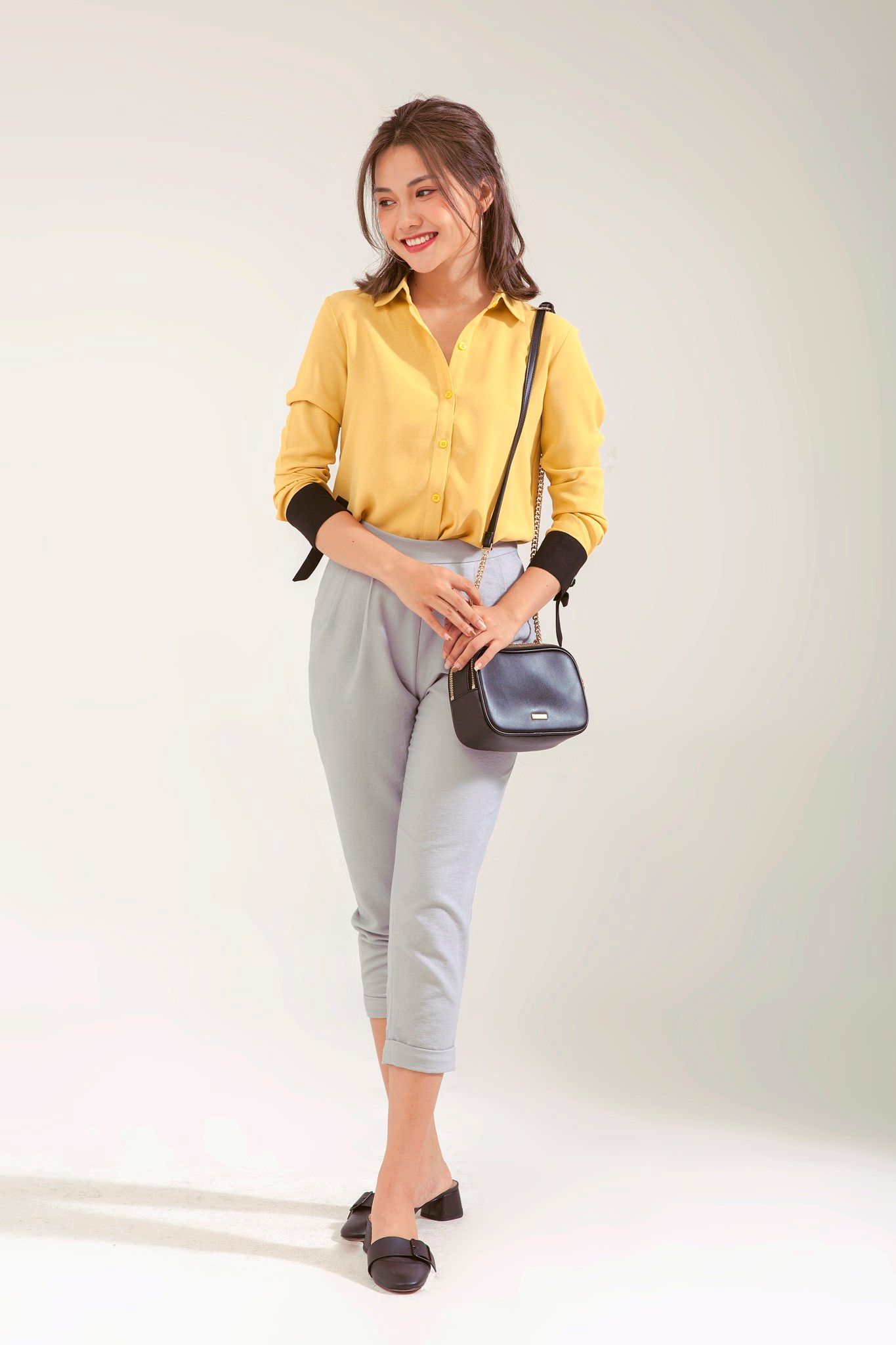 Áo sơ mi nữ tay dài trơn basic FWWS19S001-G2