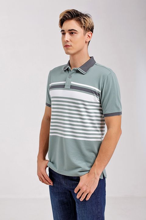 Áo thun nam có cổ tay ngắn sọc ngang KS20SS73T-SCHE