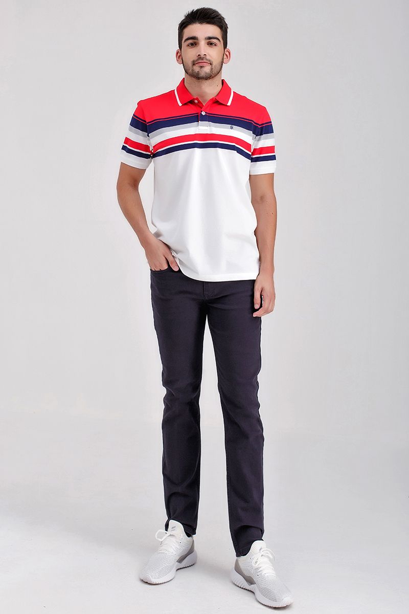 Áo thun cổ bẻ form vừa sọc ngang KS21SS01T-SCHE