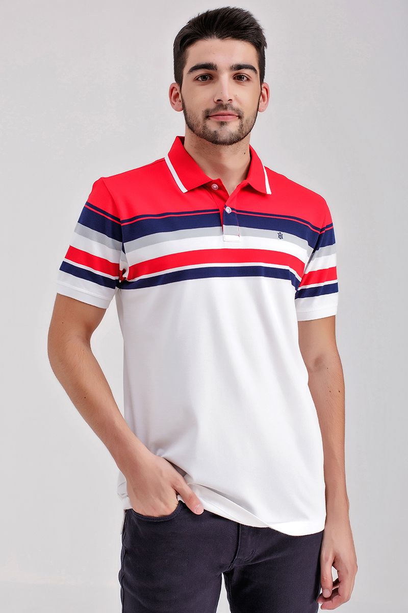 Áo thun cổ bẻ form vừa sọc ngang KS21SS01T-SCHE