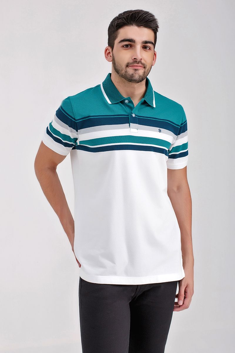 Áo thun cổ bẻ form vừa sọc ngang KS21SS01T-SCHE