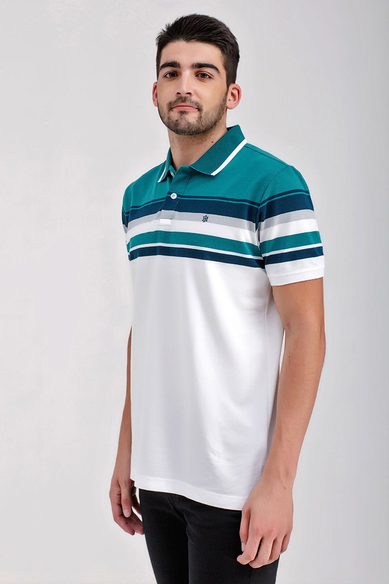 Áo thun cổ bẻ form vừa sọc ngang KS21SS01T-SCHE