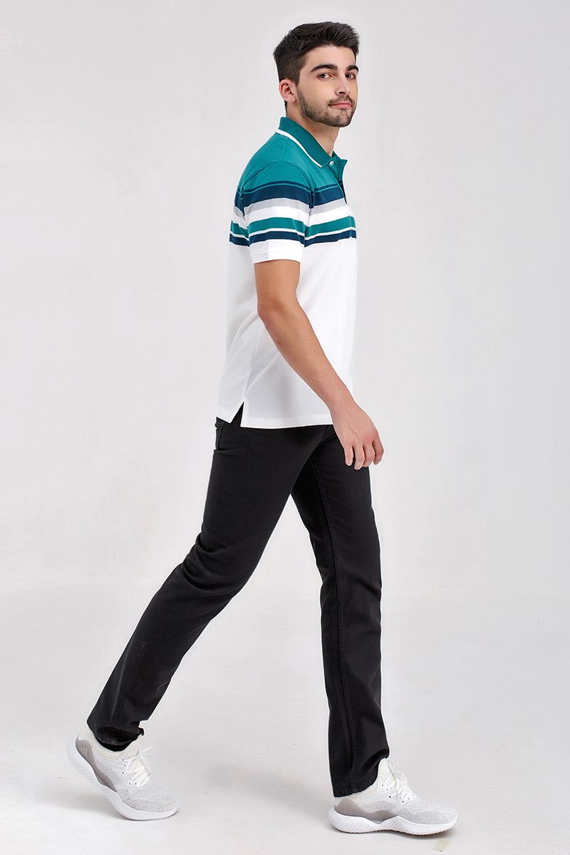 Áo thun cổ bẻ form vừa sọc ngang KS21SS01T-SCHE