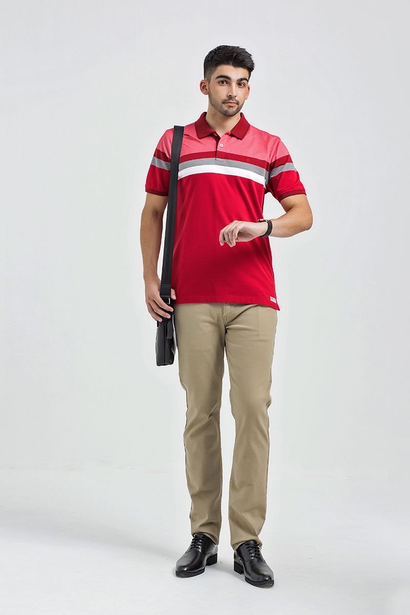 Áo thun cổ bẻ form vừa sọc ngang KS21SS09C-SCHE