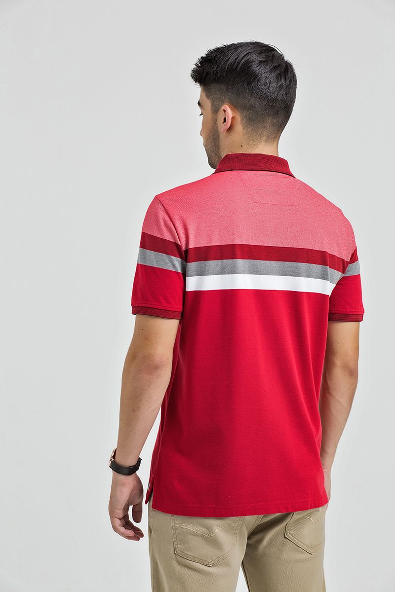 Áo thun cổ bẻ form vừa sọc ngang KS21SS09C-SCHE