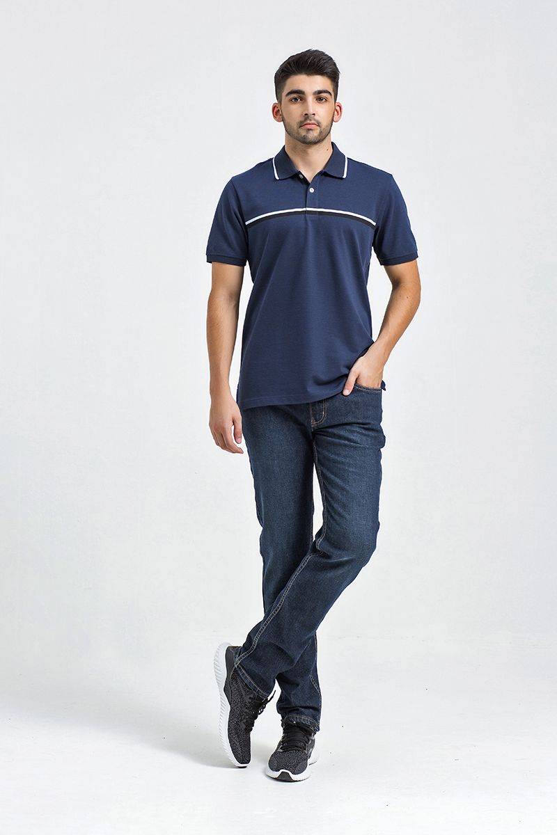 Áo thun cổ bẻ form vừa sọc ngang KS21SS11T-SCHE
