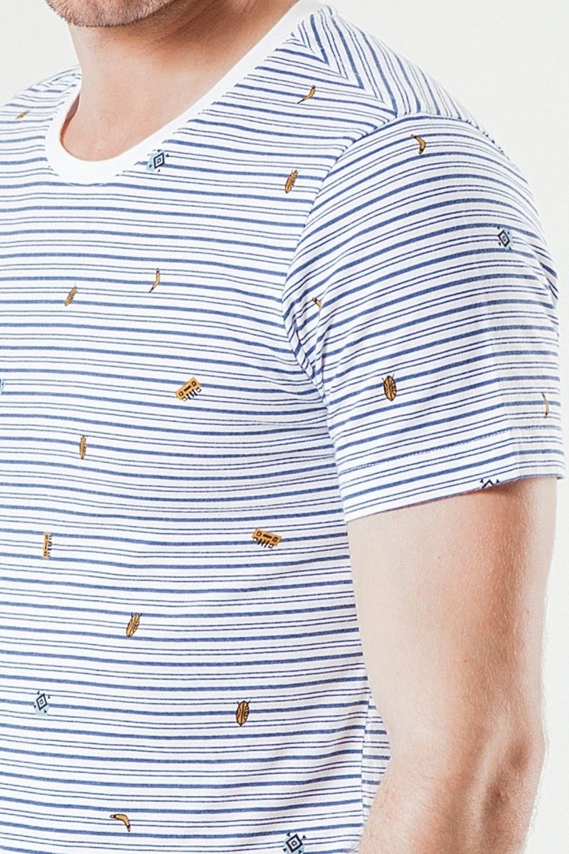 Áo thun nam cổ tròn tay ngắn cotton sọc in họa tiết vải TS19FH07C-SC