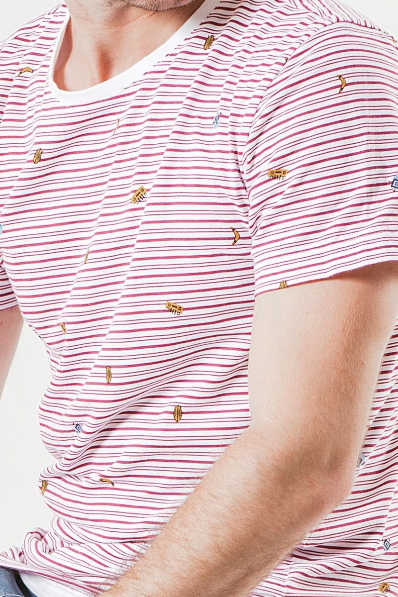 Áo thun nam cổ tròn tay ngắn cotton sọc in họa tiết vải TS19FH07C-SC