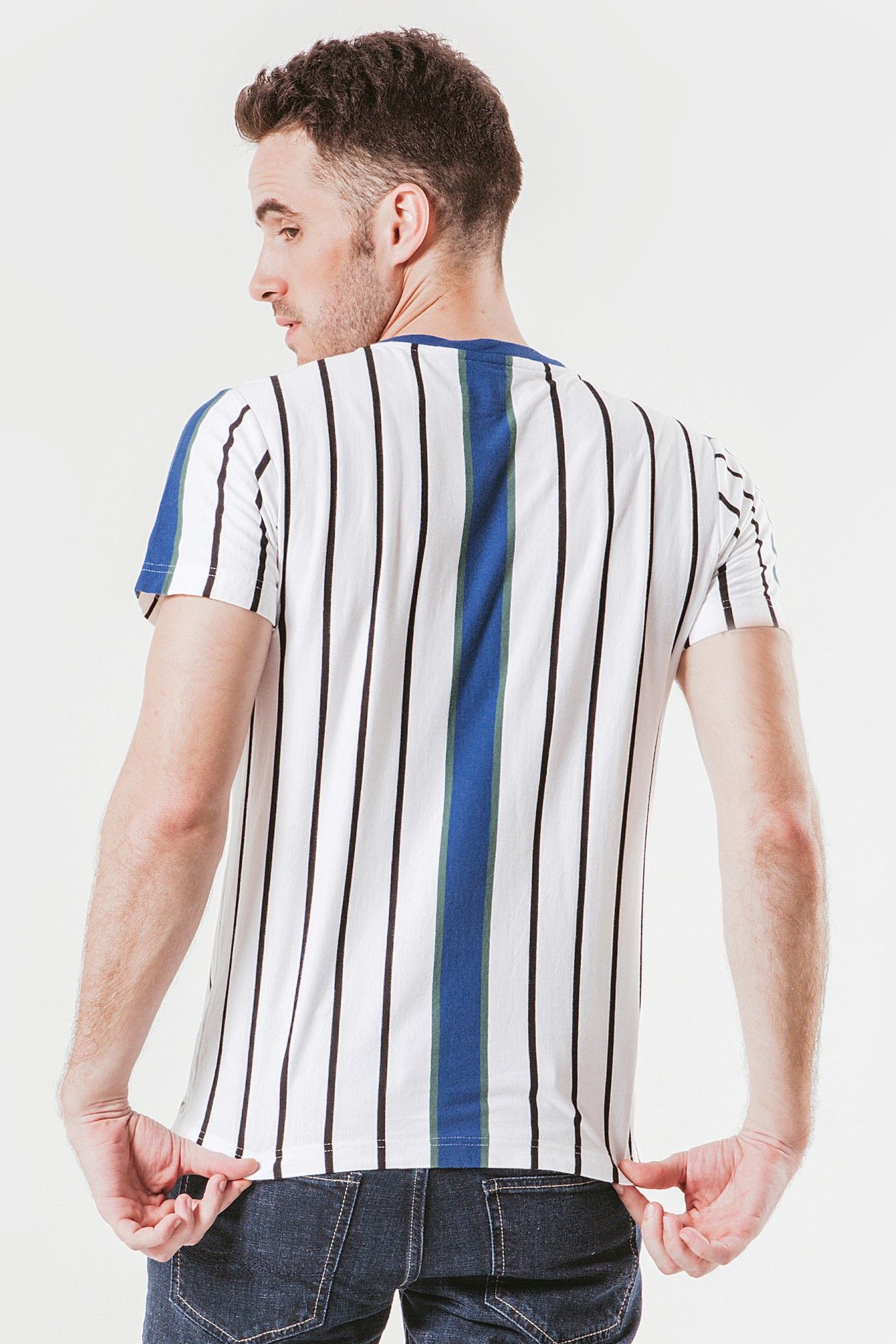 Áo thun nam cổ tròn tay ngắn cotton sọc dọc TS19FH22P-SC