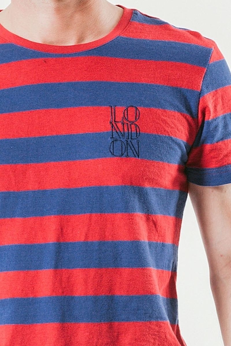 Áo thun nam cổ tròn tay ngắn cotton sọc ngang thêu trên ngực TS19FH30T-SC
