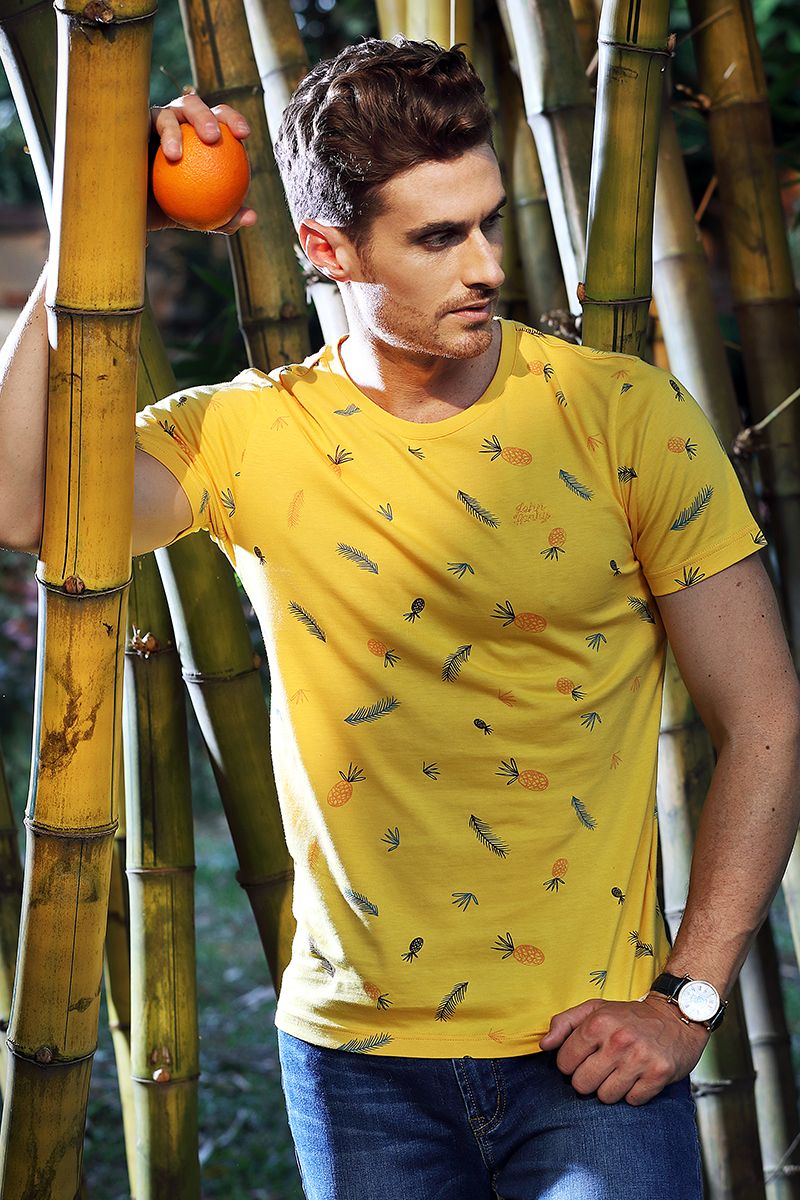 Áo thun nam cổ tròn tay ngắn cotton Mỹ in họa tiết TS20SS06C-SCUS