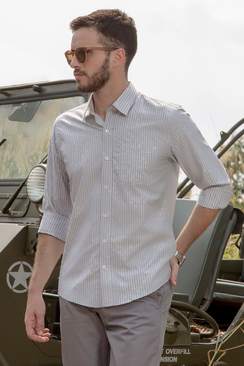 Áo sơ mi tay dài sọc dọc WS19SS05C-LC