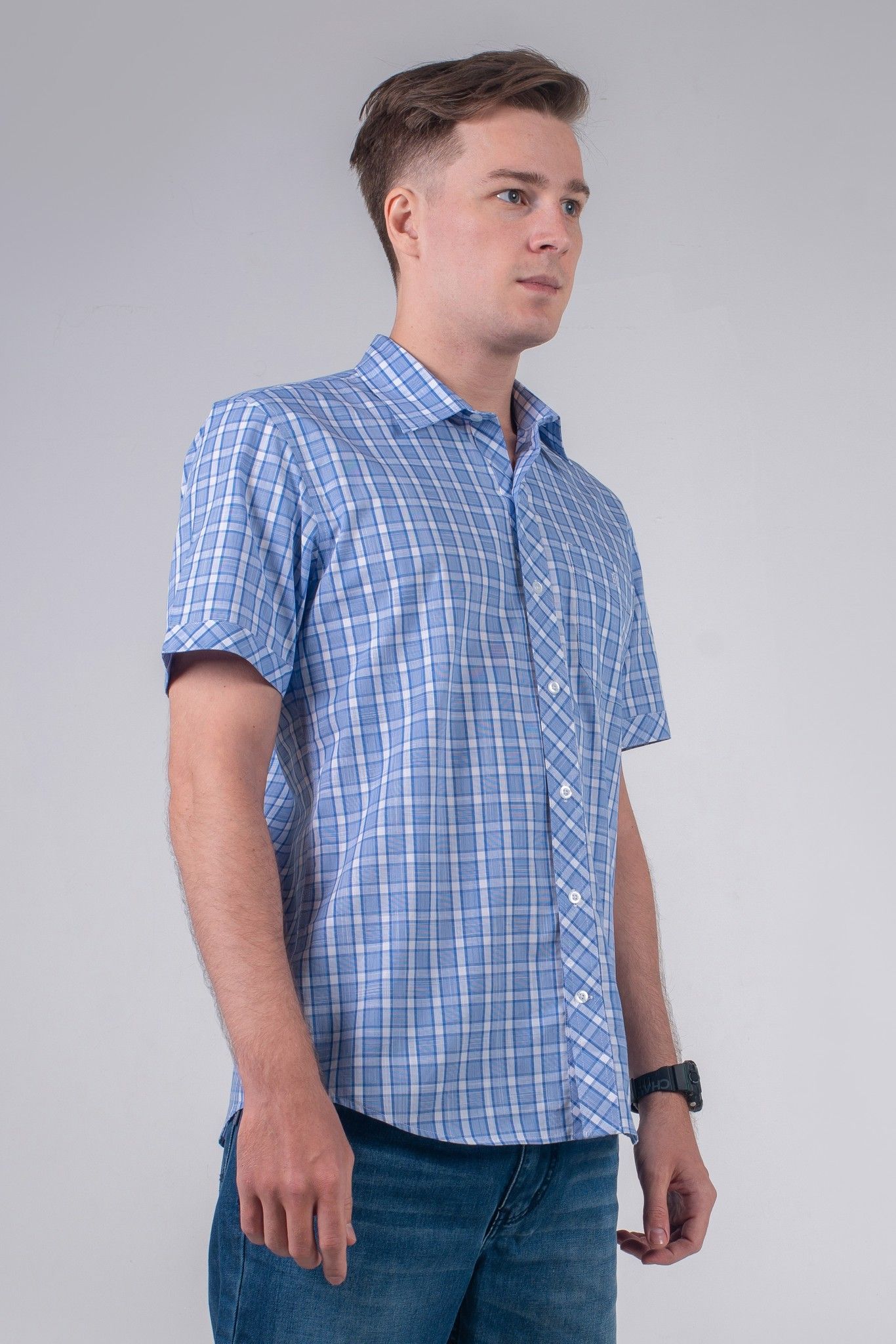 Áo sơ mi tay ngắn họa tiết sọc caro WS20SS08P-SCUS