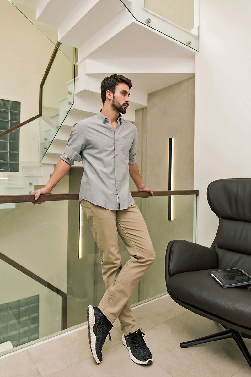 Áo sơ mi tay dài dệt Oxford WS21SS18P-LC