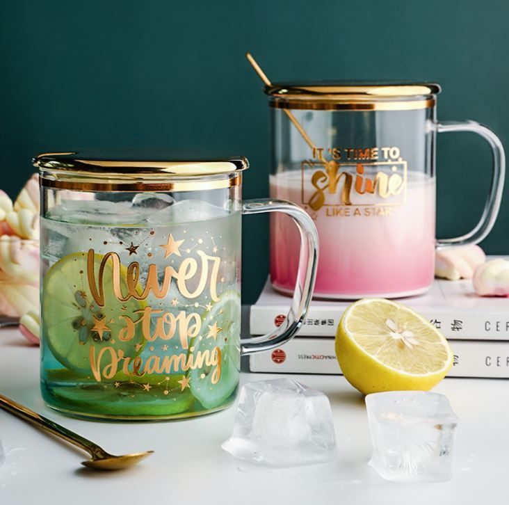 Cốc thủy tinh mạ nhũ vàng- -LC01