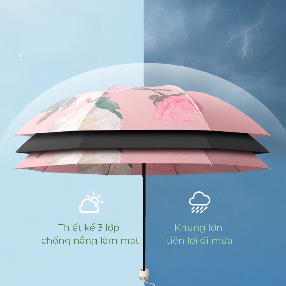 Ô dù 3 lớp UV kèm túi đựng-ODG014
