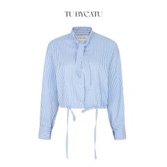 TUBYCATU | ÁO CROPTOP SƠ MI SỌC XANH RÚT EO (KHÔNG KÈM KHĂN)