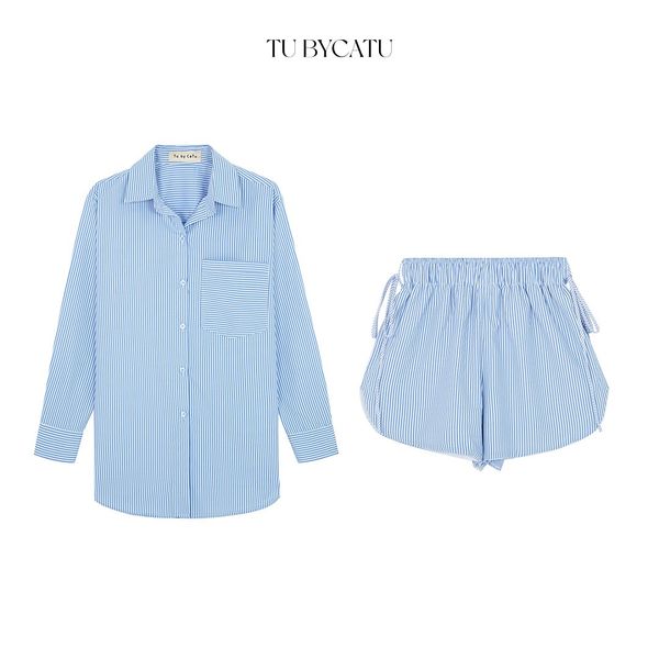 TUBYCATU | 	SET SƠ MI SỌC XANH + QUẦN SHORT (KHÔNG KÈM ÁO TANKTOP)