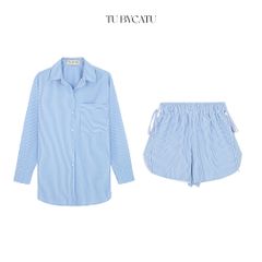 TUBYCATU | 	SET SƠ MI SỌC XANH + QUẦN SHORT (KHÔNG KÈM ÁO TANKTOP) - ORDER 7 NGÀY