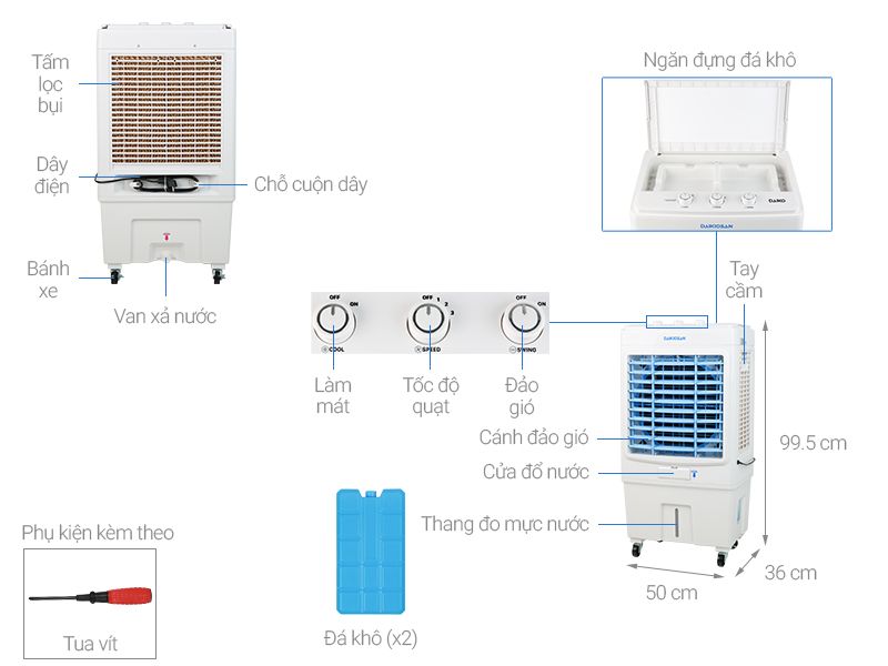 Quạt làm mát hơi nước điều hòa DAIKIOSAN DKA-04000C - 160w