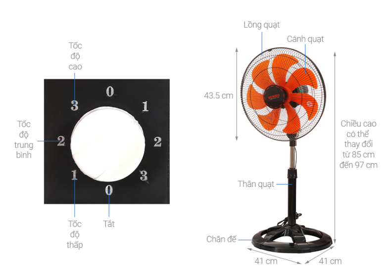 [Hỏa tốc] Quạt lững SENKO LTS1636 65w - Nút vặn