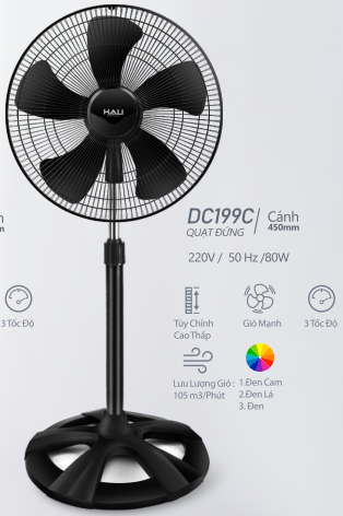 Quạt đứng hali thân sắt DC-199C - 45cm - 80W