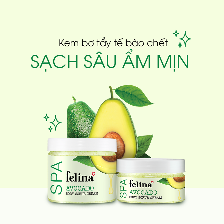  [NEW] Kem tắm tẩy tế bào chết body Felina Home Spa 400g từ bơ nghiền nguyên trái giúp da sạch sâu, ẩm mịn 