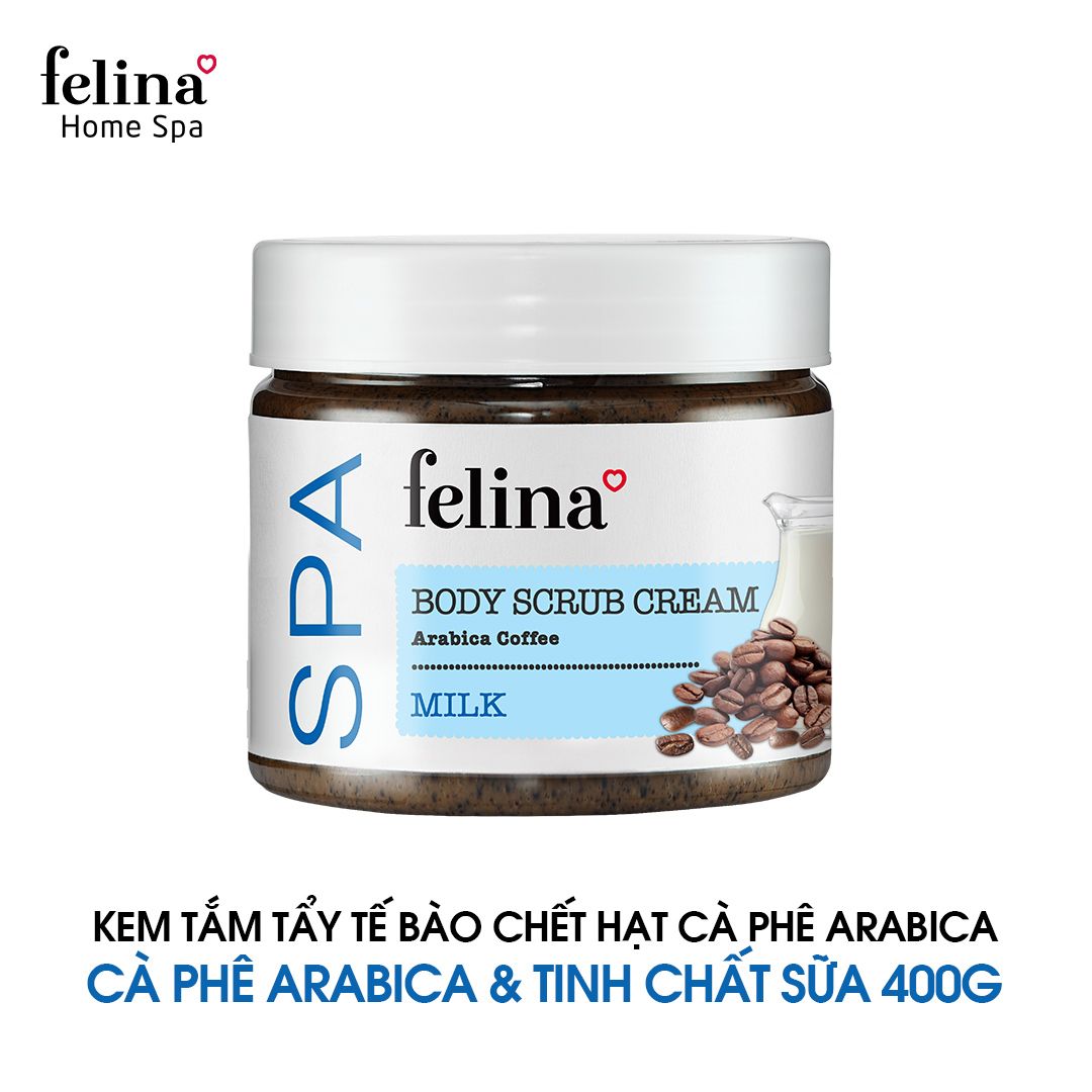  Kem tắm tẩy tế bào chết body Felina Home Spa 400g từ hạt cà phê và tinh chất sữa 