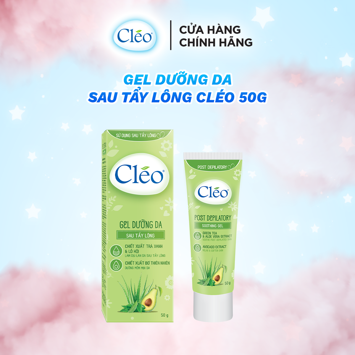  Gel dưỡng ẩm da sau tẩy lông Cleo giúp mịn màng da 50g 